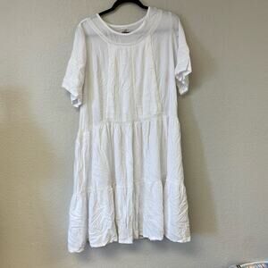 Fillyboo Tiered Short Sleeve Crew Neck Knee Length Dress White Size Medium